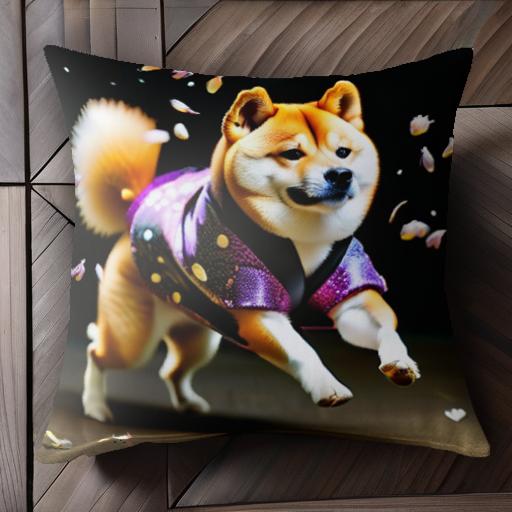 着物 柴犬 花びら クッションカバー 45×45cm アニマル柄 おしゃれ 可愛い クッション本体付き 正方形