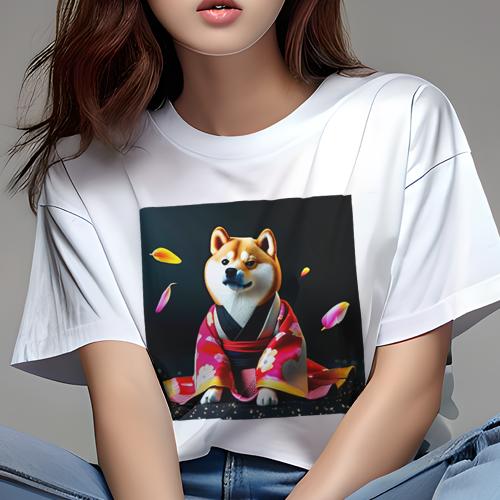 Tシャツ レディース 犬ファン 半袖 春夏 プリント カジュアル かわいい 人間用 派手 個性的 着物 柴犬 花びら Tシャツ レディース 犬ファン 半袖 春夏 プリント カジュアル かわいい 人間用 派手 個性的 着物 柴犬 花びら
