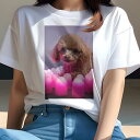 Tシャツ レディース 犬ファン 半袖 春夏 プリント カジュアル かわいい 人間用 派手 個性的 キャンドル トイプードル ピンク