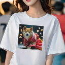 Tシャツ レディース 犬ファン 半袖 春夏 プリント カジュアル かわいい 人間用 派手 個性的 着物 柴犬 花びら(4)