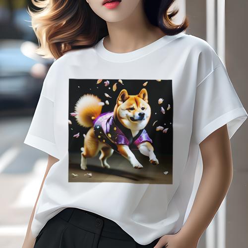 Tシャツ レディース 犬ファン 半袖 春夏 プリント カジュアル かわいい 人間用 派手 個性的 着物 柴犬 花びら