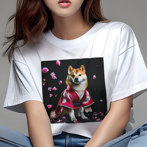 Tシャツ レディース 犬ファン 半袖 春夏 プリント カジュアル かわいい 人間用 派手 個性的 着物 柴犬 花びら Tシャツ レディース 犬ファン 半袖 春夏 プリント カジュアル かわいい 人間用 派手 個性的 着物 柴犬 花びら