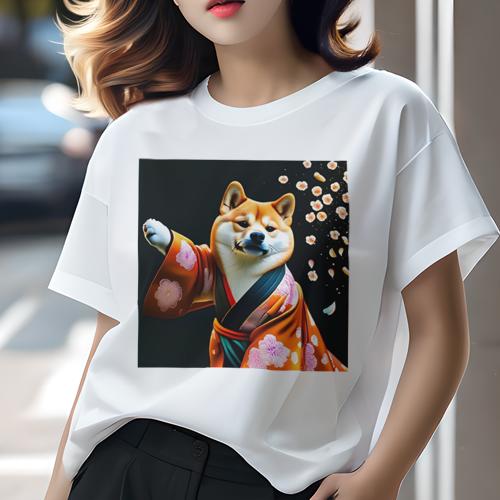 Tシャツ レディース 犬ファン 半袖 春夏 プリント カジュアル かわいい 人間用 派手 個性的 着物 柴犬 桜