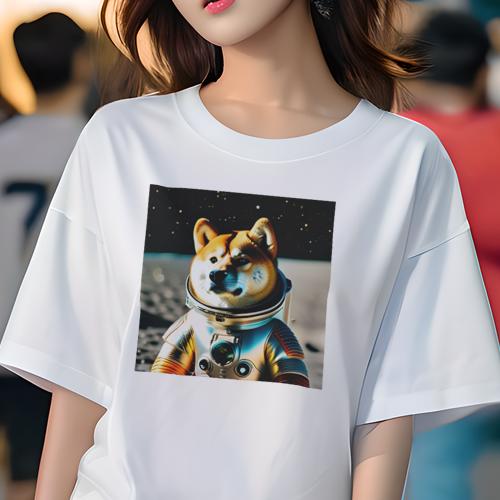 Tシャツ レディース 犬ファン 半袖 春夏 プリント カジュアル かわいい 人間用 派手 個性的 宇宙 柴犬 宇宙服 月