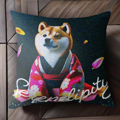 着物 柴犬 花びら クッションカバー 45×45cm アニマル柄 おしゃれ 可愛い クッション本体付き 正方形