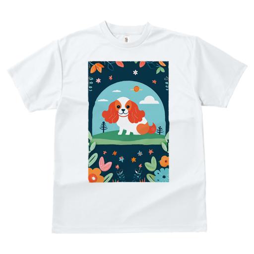 Tシャツ レディース 犬ファン 半袖 春夏 プリント カジュアル かわいい 人間用 派手 個性的 花 キャバリア 植物 空 太陽