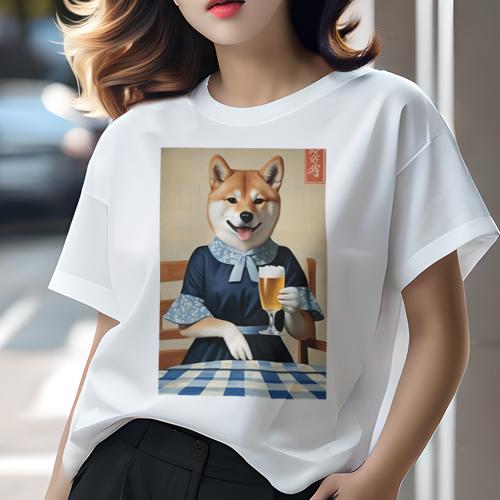 Tシャツ レディース 犬ファン 半袖 春夏 プリント カジュアル かわいい 人間用 派手 個性的 ビール 柴..