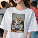 昭和レトロ パロディ Tシャツ レディース 犬ファン 半袖 春夏 プリント カジュアル かわいい 人間用 派手 個性的 ビール 柴犬 新聞 ワンピース