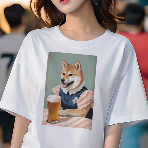昭和レトロ パロディ Tシャツ レディース 犬ファン 半袖 春夏 プリント カジュアル かわいい 人間用 派..