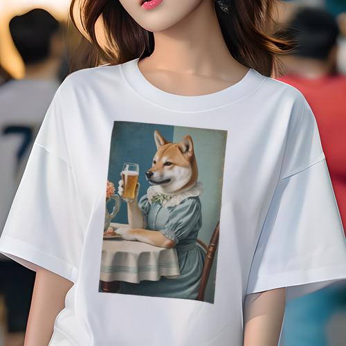 Tシャツ レディース 犬ファン 半袖 春夏 プリント カジュアル かわいい 人間用 派手 個性的 ビール 柴..