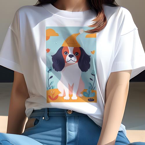 Tシャツ レディース 犬ファン 半袖 春夏 プリント カジュアル かわいい 人間用 派手 個性的 帽子 キャバリア 花 雲 空 Tシャツ レディース 犬ファン 半袖 春夏 プリント カジュアル かわいい 人間用 派手 個性的 帽子 キャバリア 花 雲 空