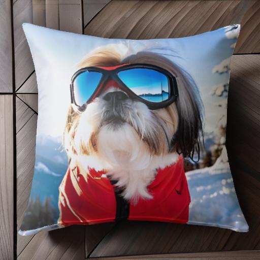 スキー シーズー 冬 雪 山 クッションカバー 45×45cm アニマル柄 おしゃれ 可愛い クッション本体付き ..