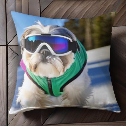 スキー シーズー ゴーグル 雪 クッションカバー 45×45cm アニマル柄 おしゃれ 可愛い クッション本体付..