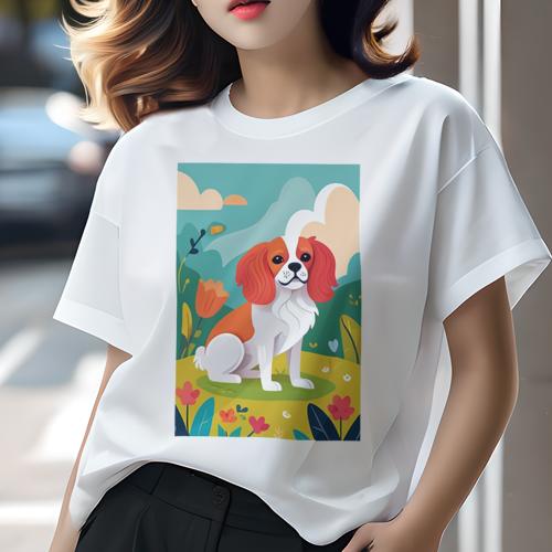 Tシャツ レディース 犬ファン 半袖 春夏 プリント カジュアル かわいい 人間用 派手 個性的 花 キャバリア 草 雲 山 Tシャツ レディース 犬ファン 半袖 春夏 プリント カジュアル かわいい 人間用 派手 個性的 花 キャバリア 草 雲 山