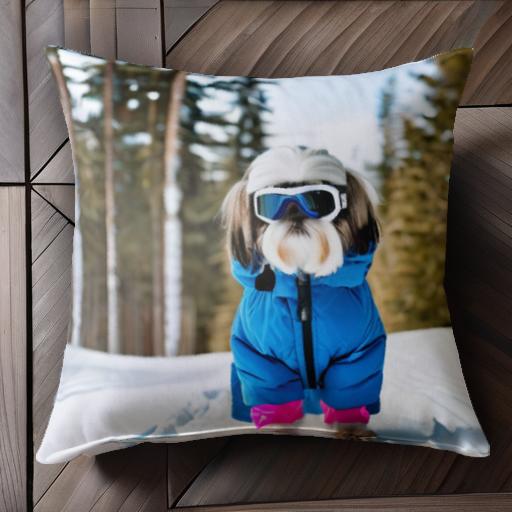 スキーウェア シーズー 雪 冬 スキーゴーグル クッションカバー 45×45cm アニマル柄 おしゃれ 可愛い ..