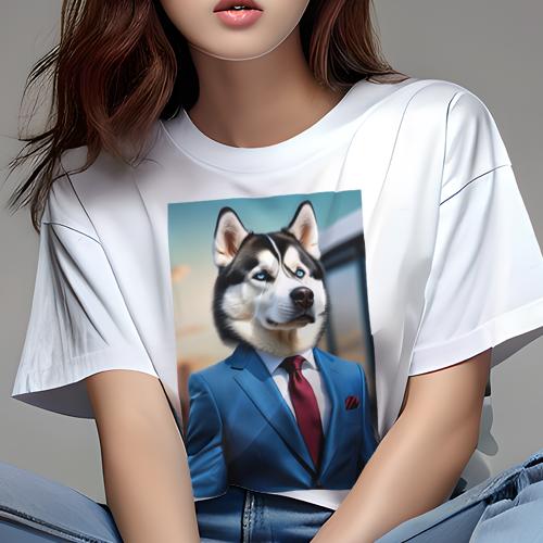 Tシャツ レディース 犬ファン 半袖 春夏 プリント カジュアル かわいい 人間用 派手 個性的 スーツ シベリアンハスキー ネクタイ ポケットチーフ Tシャツ レディース 犬ファン 半袖 春夏 プリント カジュアル かわいい 人間用 派手 個性的 スーツ シベリアンハスキー ネクタイ ポケットチーフ