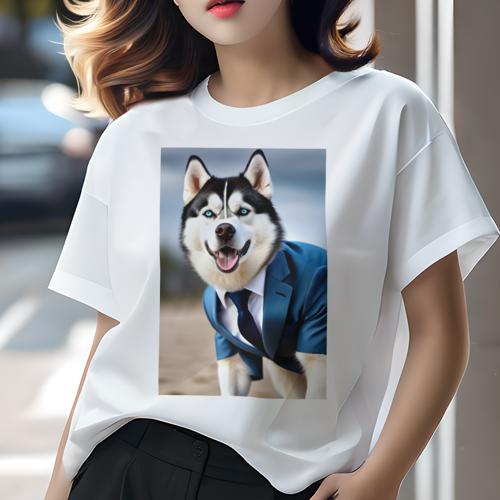 Tシャツ レディース 犬ファン 半袖 春夏 プリント カジュアル かわいい 人間用 派手 個性的 スーツ シベリアンハスキー ネクタイ Tシャツ レディース 犬ファン 半袖 春夏 プリント カジュアル かわいい 人間用 派手 個性的 スーツ シベリアンハスキー ネクタイ