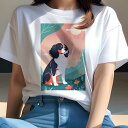 Tシャツ レディース 犬ファン 半袖 春夏 プリント カジュアル かわいい 人間用 派手 個性的 花 キャバリアキングチャールズスパニエル 太陽 自然 風景(4)