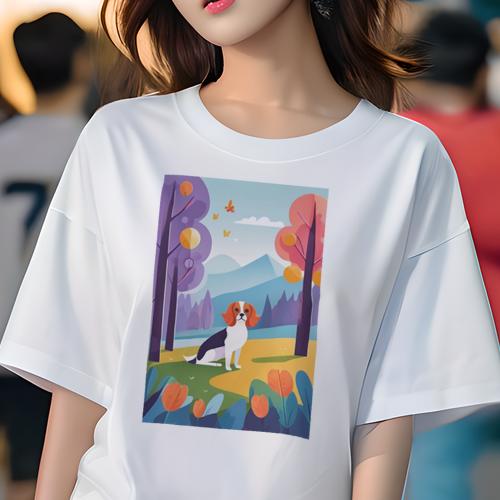Tシャツ レディース 犬ファン 半袖 春夏 プリント カジュアル かわいい 人間用 派手 個性的 山 ビーグル 木 葉 自然(4)
