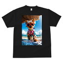 Tシャツ メンズ キッズ 犬ファン 半袖 春夏 プリント カジュアル かわいい 人間用 派手 個性的 ビーチ ヨークシャーテリア 夏 海 休暇(4)