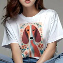 Tシャツ レディース 犬ファン 半袖 春夏 プリント カジュアル かわいい 人間用 派手 個性的 花 ダックスフンド 植物