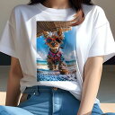 Tシャツ レディース 犬ファン 半袖 春夏 プリント カジュアル かわいい 人間用 派手 個性的 ビーチ ヨークシャーテリア 夏 海 休暇