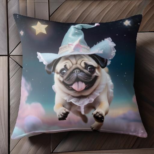 星 パグ 魔法使いの帽子 雲 クッションカバー 45×45cm アニマル柄 おしゃれ 可愛い クッション本体付き 正方形 星 パグ 魔法使いの帽子 雲 クッションカバー 45×45cm アニマル柄 おしゃれ 可愛い クッション本体付き 正方形