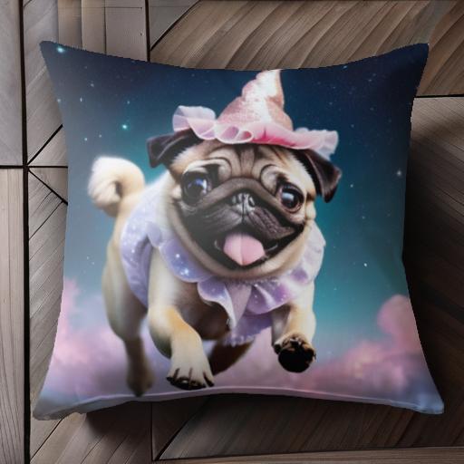 帽子 パグ 星空 雲 クッションカバー 45×45cm アニマル柄 おしゃれ 可愛い クッション本体付き 正方形