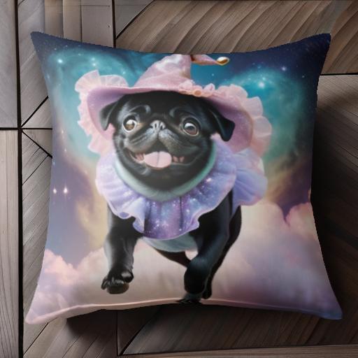 魔法使い パグ 帽子 星空 雲 クッションカバー 45×45cm アニマル柄 おしゃれ 可愛い クッション本体付..