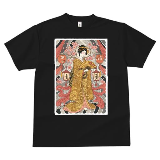 Tシャツ レディース 犬ファン 半袖 春夏 プリント カジュアル かわいい 人間用 派手 個性的 芸者 着物 桜 提灯 日本