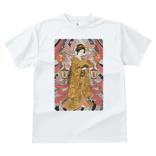 Tシャツ レディース 犬ファン 半袖 春夏 プリント カジュアル かわいい 人間用 派手 個性的 芸者 着物 桜 提灯 日本