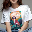 Tシャツ レディース 犬ファン 半袖 春夏 プリント カジュアル かわいい 人間用 派手 個性的 風景 サルーキ 空 雲 木(4)