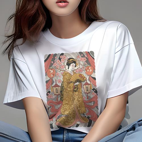 Tシャツ レディース 犬ファン 半袖 春夏 プリント カジュアル かわいい 人間用 派手 個性的 芸者 着物 桜 提灯 日本 Tシャツ レディース 犬ファン 半袖 春夏 プリント カジュアル かわいい 人間用 派手 個性的 芸者 着物 桜 提灯 日本