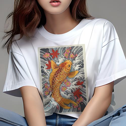 Tシャツ レディース 犬ファン 半袖 春夏 プリント カジュアル かわいい 人間用 派手 個性的 鯉 和柄 波 桜 紅葉