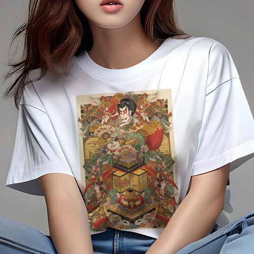 Tシャツ レディース 犬ファン 半袖 春夏 プリント カジュアル かわいい 人間用 派手 個性的 歌舞伎 扇..