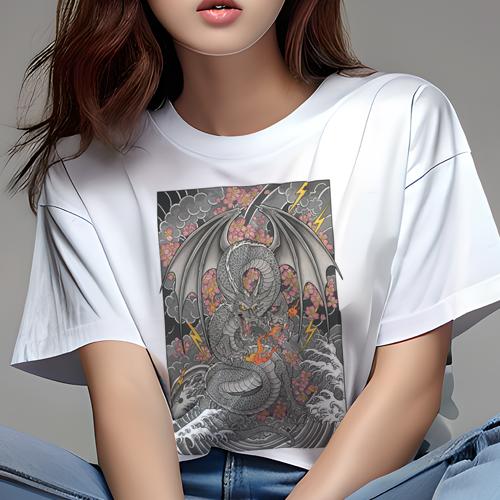 Tシャツ レディース 犬ファン 半袖 春夏 プリント カジュアル かわいい 人間用 派手 個性的 ドラゴン 桜 雷 波 雲