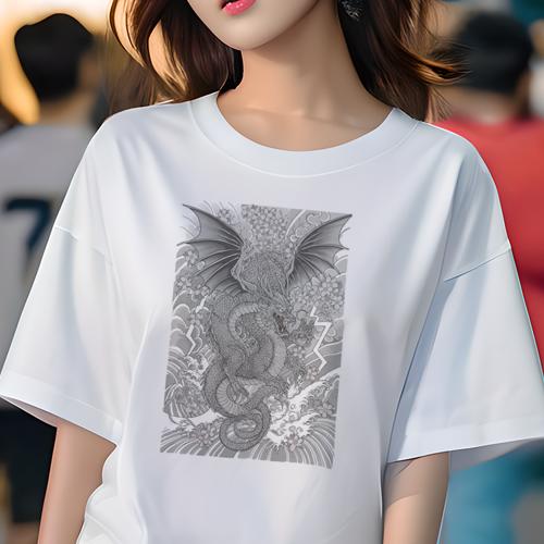 Tシャツ レディース 犬ファン 半袖 春夏 プリント カジュアル かわいい 人間用 派手 個性的 ドラゴン 桜 波 雷 雲