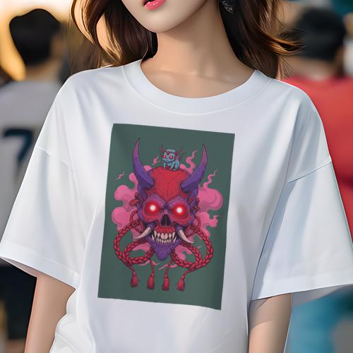 Tシャツ レディース 犬ファン 半袖 春夏 プリント カジュアル かわいい 人間用 派手 個性的 鬼 スカル ドクロ 髑髏 和風 Tシャツ レディース 犬ファン 半袖 春夏 プリント カジュアル かわいい 人間用 派手 個性的 鬼 スカル ドクロ 髑髏 和風
