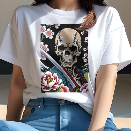 Tシャツ レディース 犬ファン 半袖 春夏 プリント カジュアル かわいい 人間用 派手 個性的 骸骨 桜 刀 武士 日本 Tシャツ レディース 犬ファン 半袖 春夏 プリント カジュアル かわいい 人間用 派手 個性的 骸骨 桜 刀 武士 日本