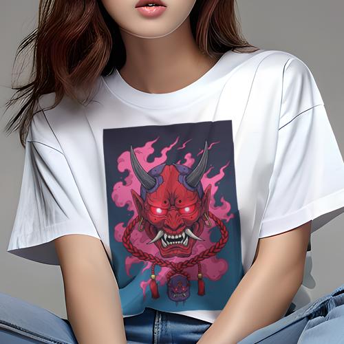 Tシャツ レディース 犬ファン 半袖 春夏 プリント カジュアル かわいい 人間用 派手 個性的 鬼 般若 マスク 悪魔 伝統