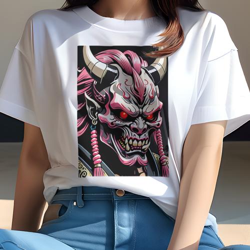 Tシャツ レディース 犬ファン 半袖 春夏 プリント カジュアル かわいい 人間用 派手 個性的 鬼 般若 悪魔 角 赤目