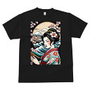 Tシャツ メンズ キッズ 犬ファン 半袖 春夏 プリント カジュアル かわいい 人間用 派手 個性的 浮世絵 美人画 着物 花柄 波