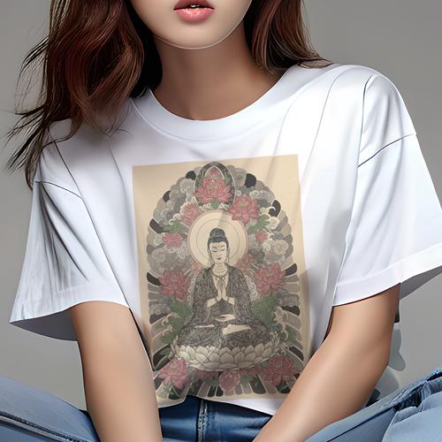 Tシャツ レディース 犬ファン 半袖 春夏 プリント カジュアル かわいい 人間用 派手 個性的 仏 仏陀 蓮 瞑想 宗教