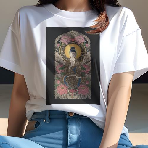 Tシャツ レディース 犬ファン 半袖 春夏 プリント カジュアル かわいい 人間用 派手 個性的 仏 仏陀 蓮 悟り 瞑想