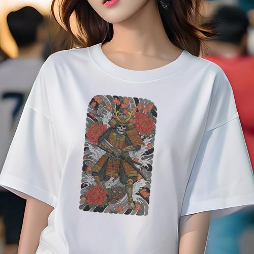 Tシャツ レディース 犬ファン 半袖 春夏 プリント カジュアル かわいい 人間用 派手 個性的 武士 骸骨 鎧 刀 花 Tシャツ レディース 犬ファン 半袖 春夏 プリント カジュアル かわいい 人間用 派手 個性的 武士 骸骨 鎧 刀 花