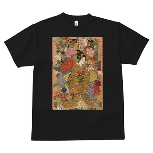 Tシャツ レディース 犬ファン 半袖 春夏 プリント カジュアル かわいい 人間用 派手 個性的 着物 女性 花 日本画 美人画