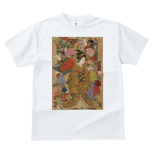 Tシャツ レディース 犬ファン 半袖 春夏 プリント カジュアル かわいい 人間用 派手 個性的 着物 女性 花 日本画 美人画