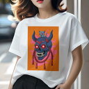 Tシャツ レディース 犬ファン 半袖 春夏 プリント カジュアル かわいい 人間用 派手 個性的 スカル 鬼 炎 和風 ドクロ(4)