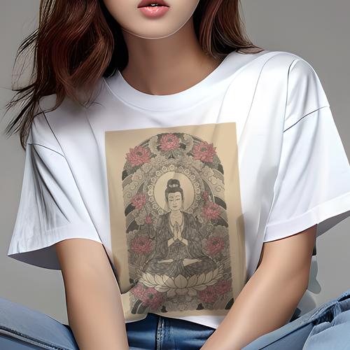 Tシャツ レディース 犬ファン 半袖 春夏 プリント カジュアル かわいい 人間用 派手 個性的 仏 蓮の花 瞑想 仏教 悟り Tシャツ レディース 犬ファン 半袖 春夏 プリント カジュアル かわいい 人間用 派手 個性的 仏 蓮の花 瞑想 仏教 悟り