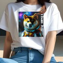 Tシャツ レディース 犬ファン 半袖 春夏 プリント カジュアル かわいい 人間用 派手 個性的 宇宙服 柴犬 スペース ポップアート(4)
